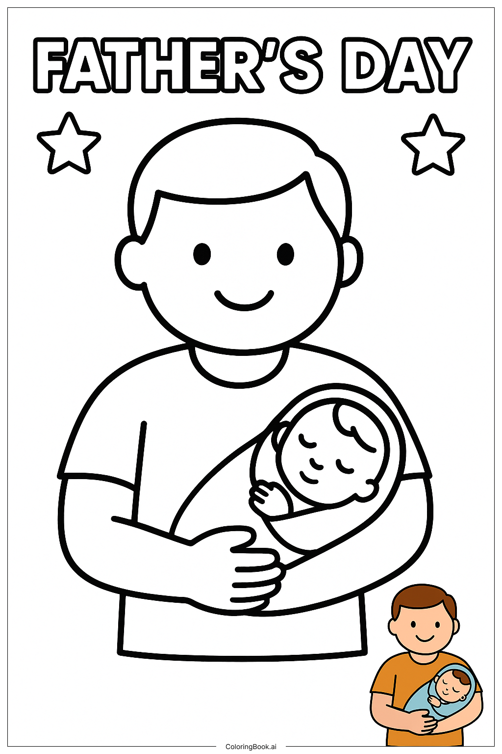  Página para colorir de Pai segurando o bebê do Dia dos Pais 