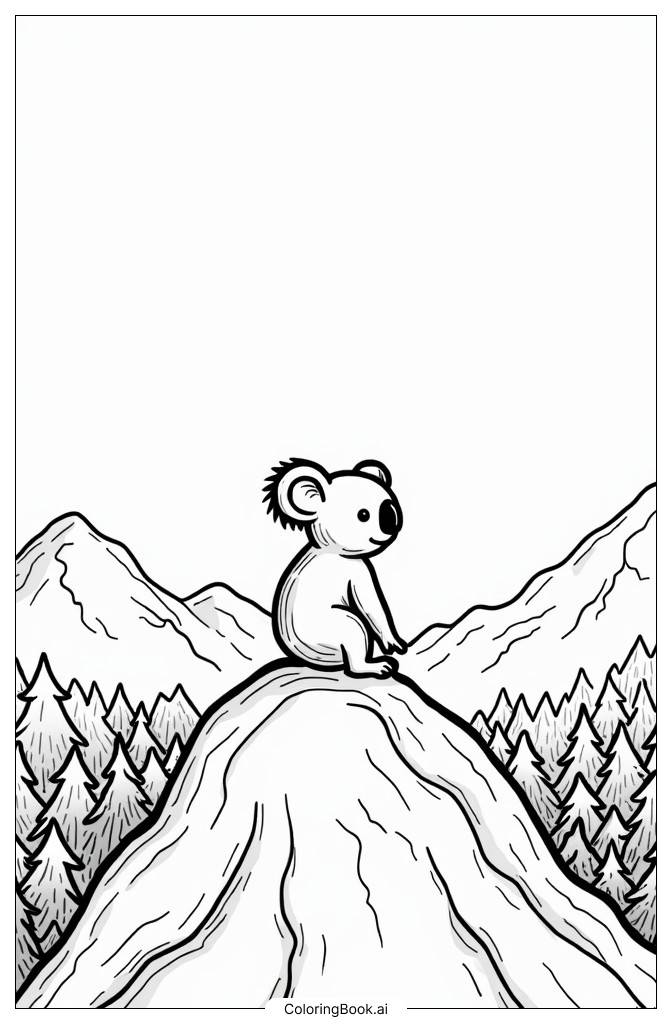  Cute koala overlooking the forest from the mountaintop Coloring Page 