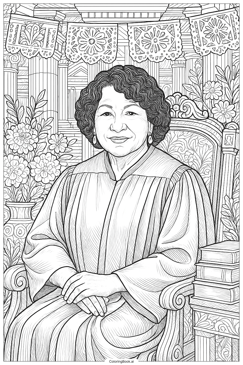 Sonia Sotomayor Porträt zum Hispanic Heritage Month Ausmalseite 