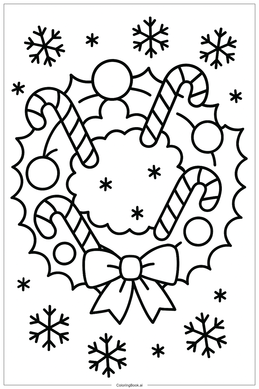  A Wreath Decorated With Candy Canes Coloring Page 