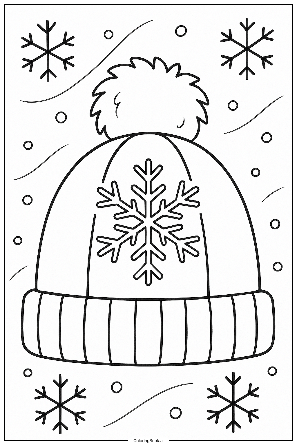 Página para colorear de Gorro de Invierno con Diseño de Copo de Nieve