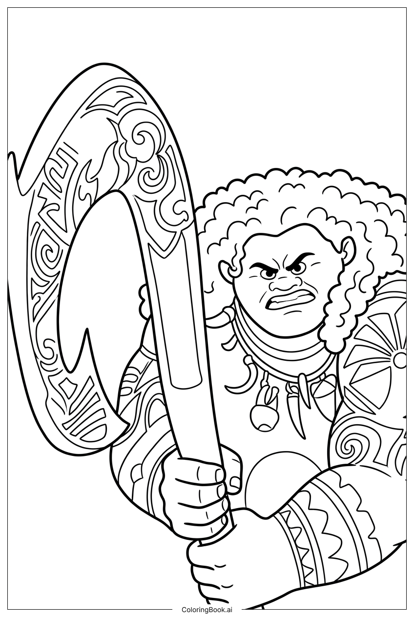  Moana 2 Maui hält den gravierten Fischhaken fest Ausmalseite 