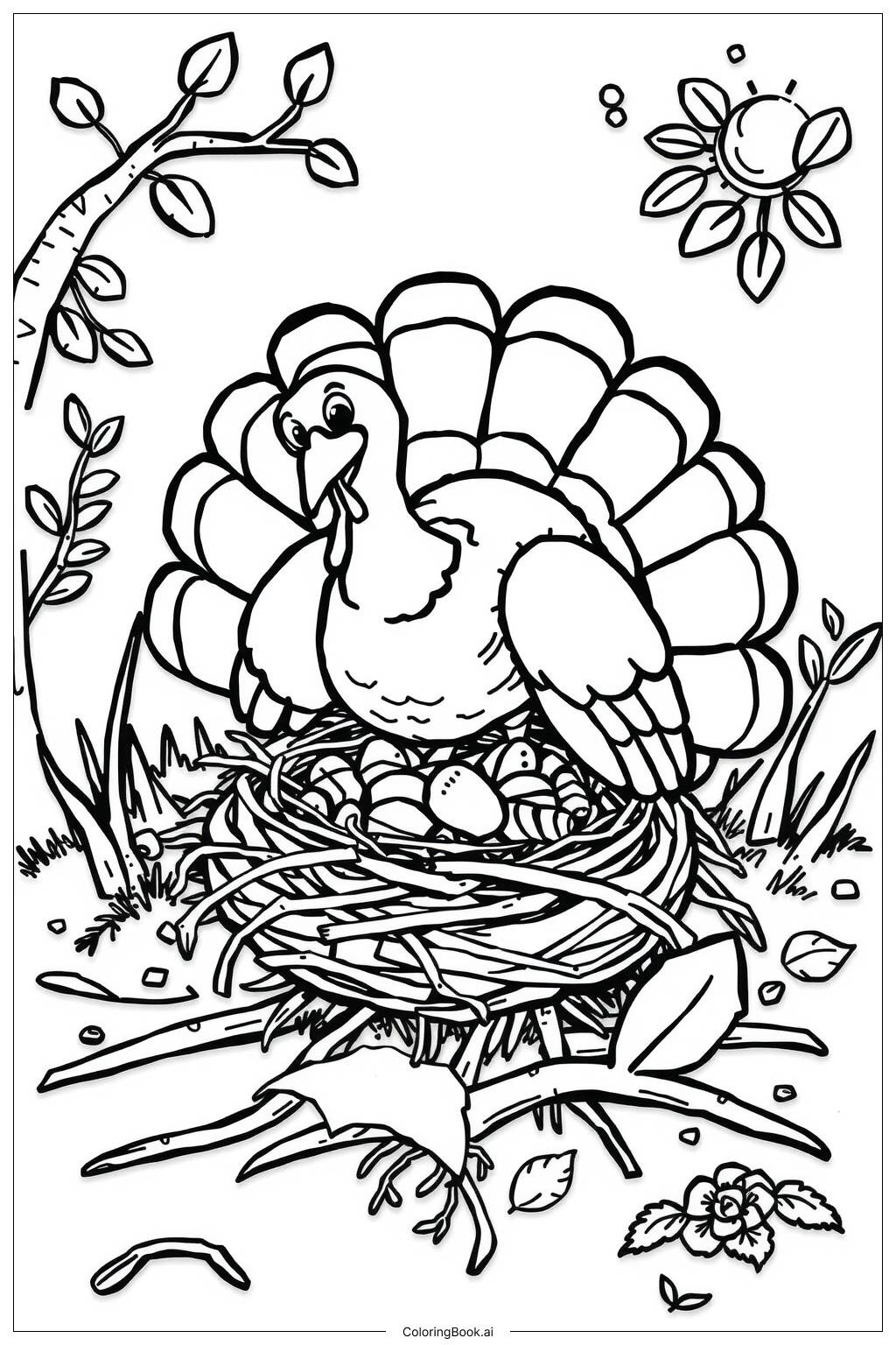  Turkey Making Nest Coloring Page 