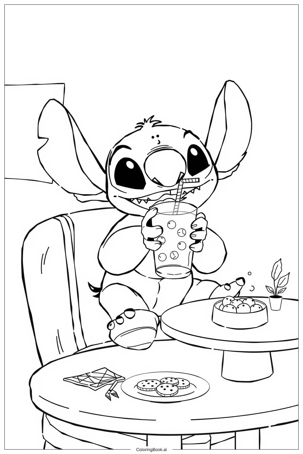  Página para colorir de Stitch Bebendo Boba-2 