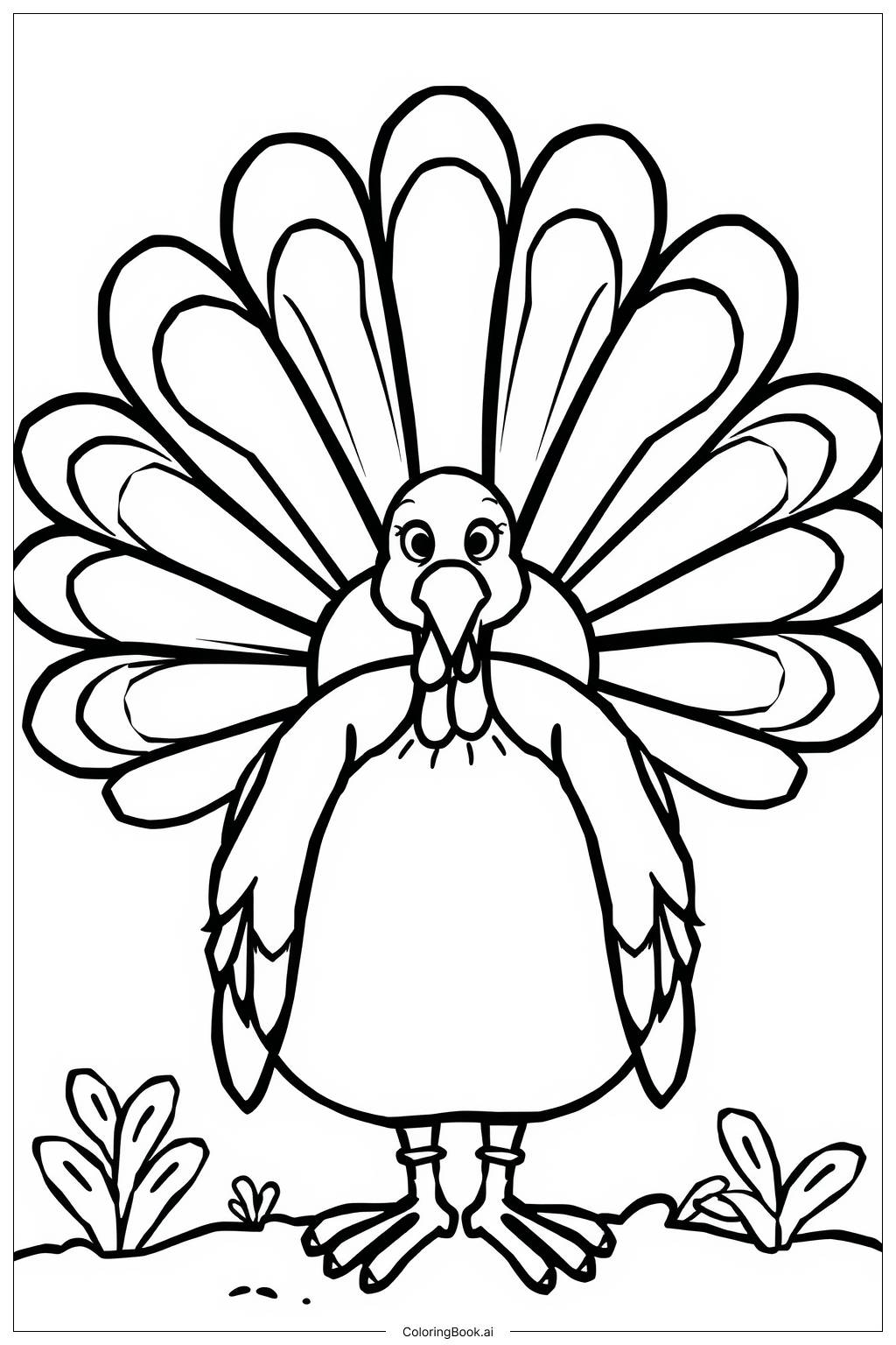 Turkey Spreading Tail Coloring Page (Free PDF&PNG Printable)