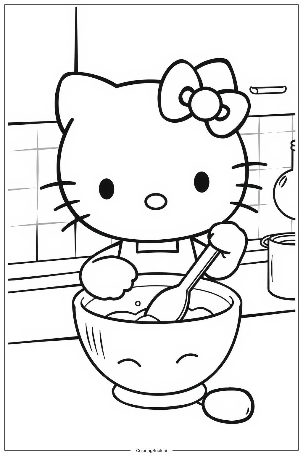  Trang tô màu hello kitty nấu ăn trong bếp 