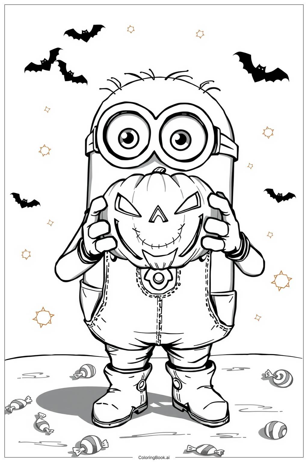  minion holding a pumpkin for halloween-2 Coloring Page 