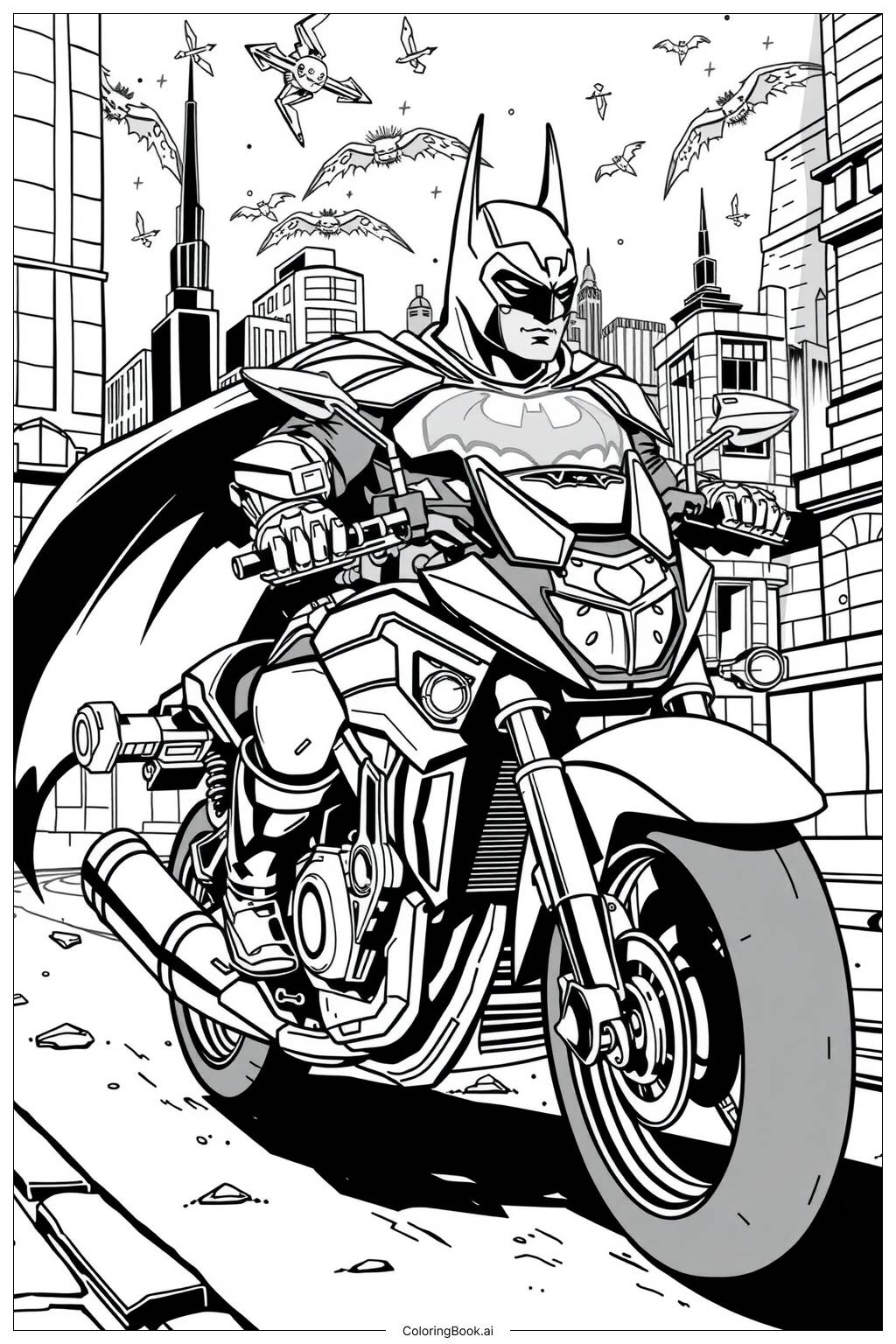  Página para colorear de Batman Noche Motocicleta-2 