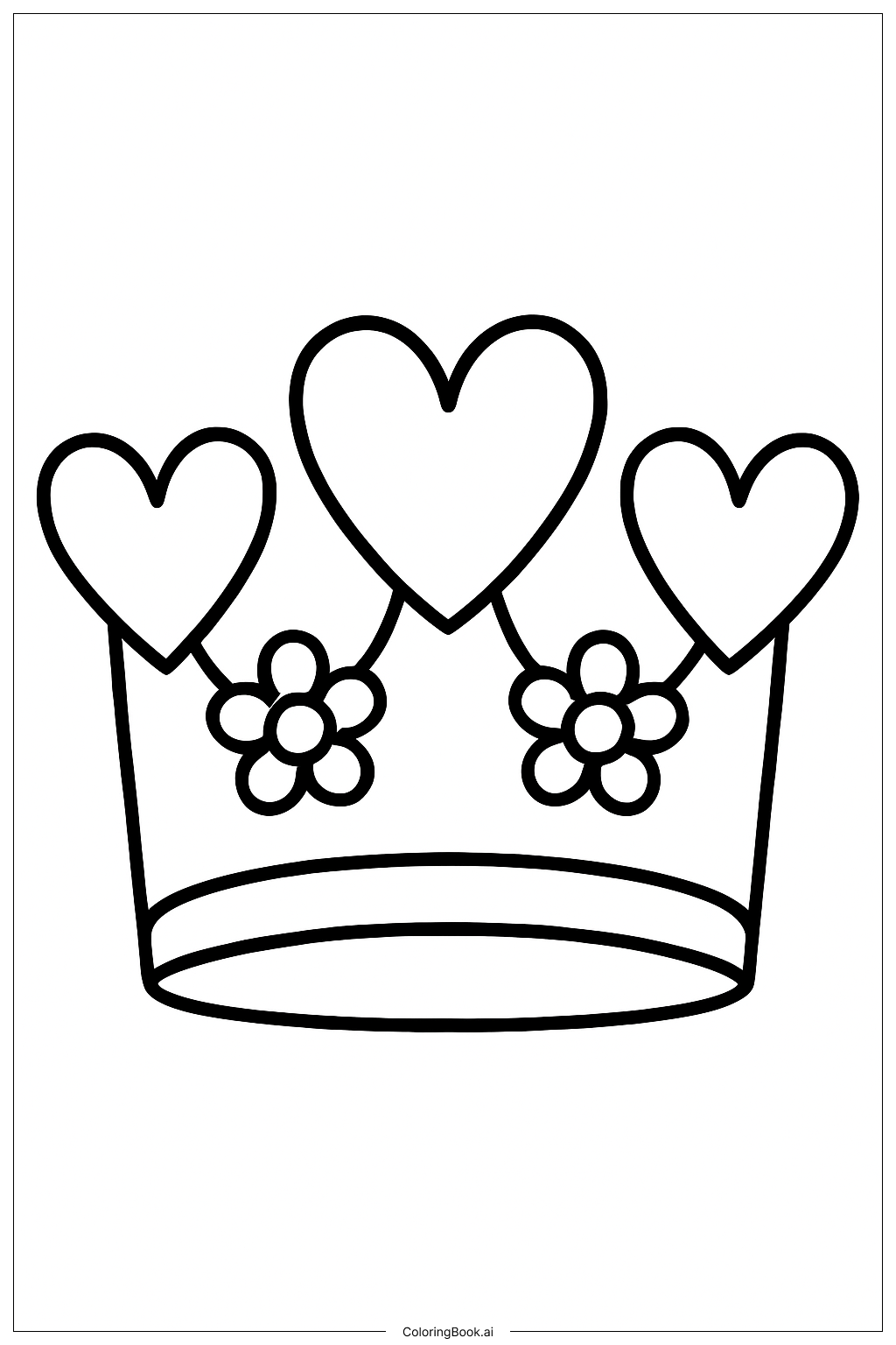  A Crown Of Hearts and Flowers Coloring Page 