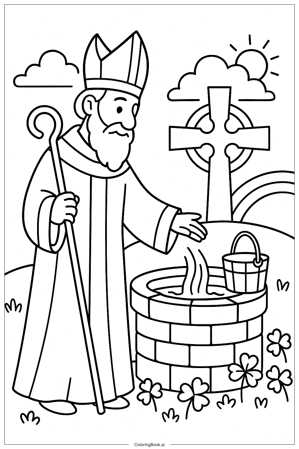  Segen des heiligen Patrick an einem Brunnen Ausmalseite 