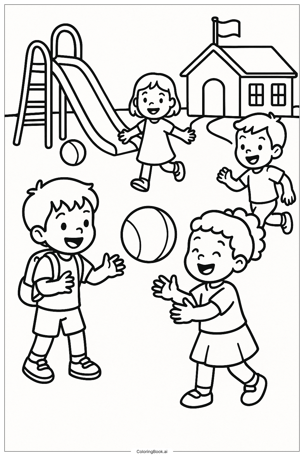  Page de coloriage Jeu de Récréation du Premier Jour d'École 
