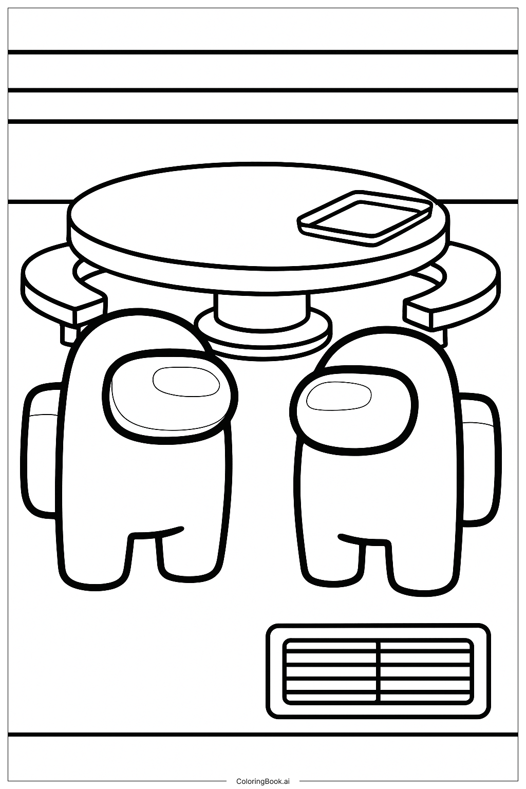  Two Among Us Crewmates In The Cafeteria Coloring Page 