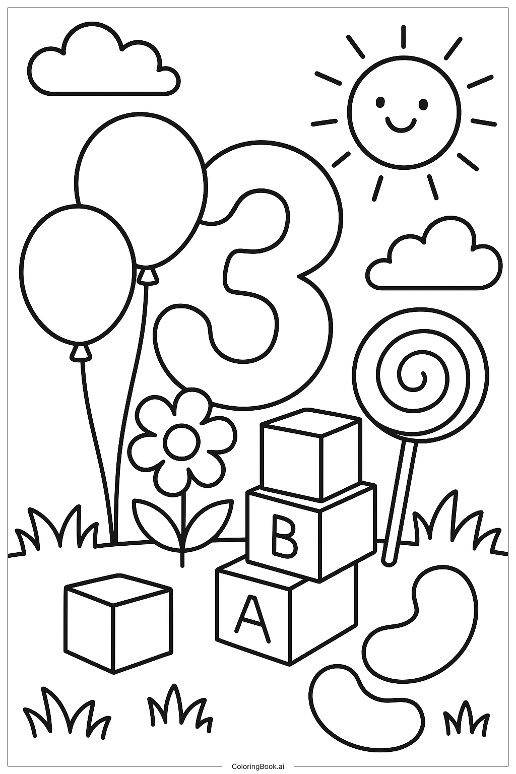  找出隐藏的数字三填色页 