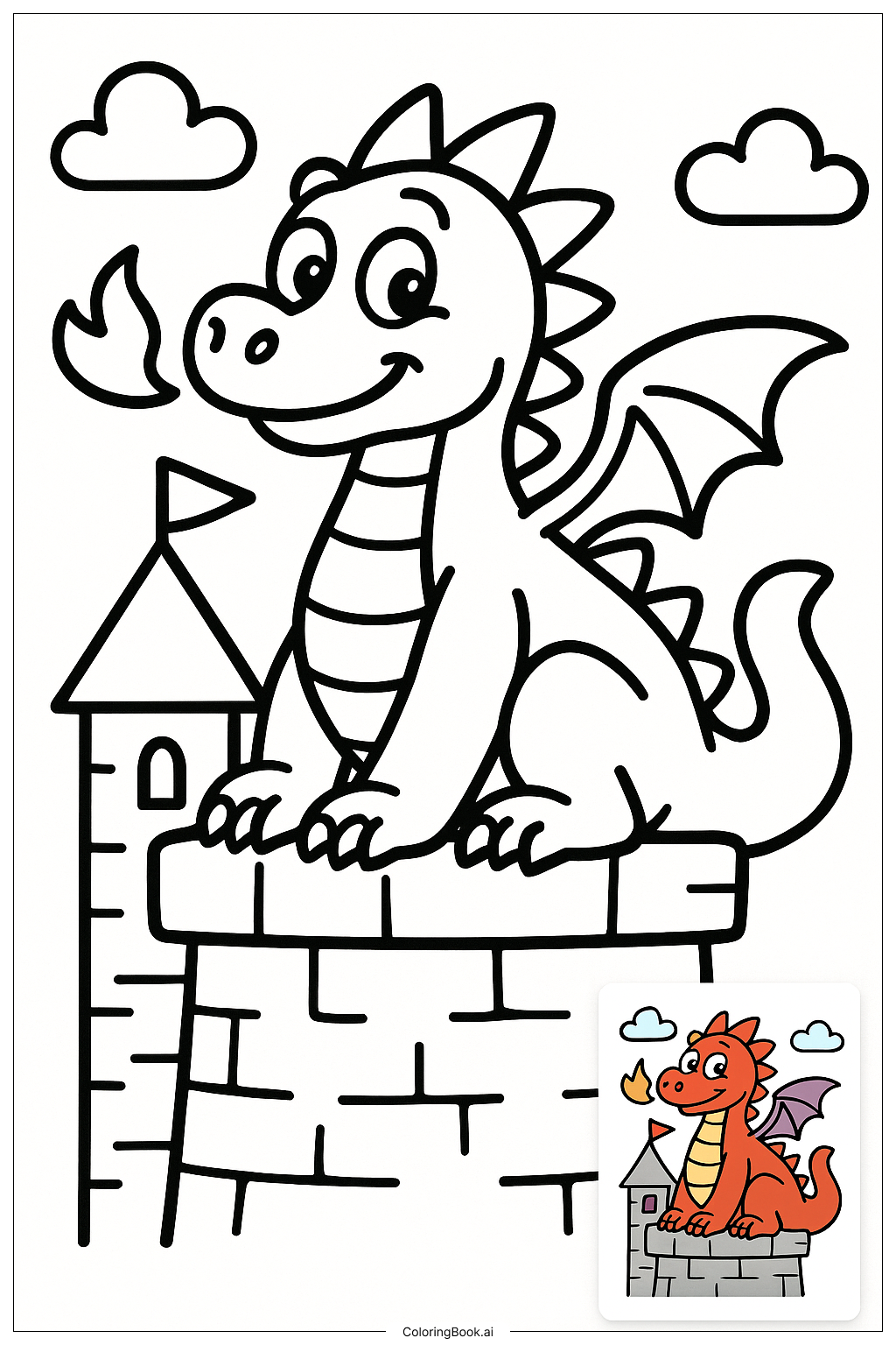  シュレックのドラゴンが城の塔を守るの塗り絵ページ 