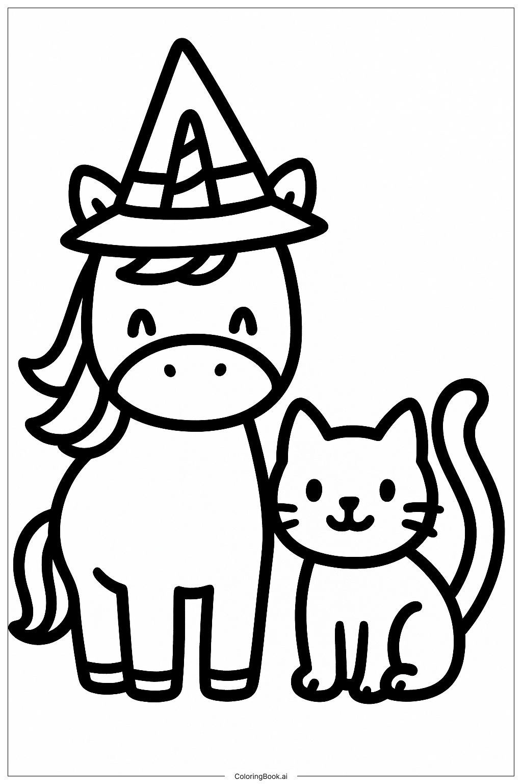 独角兽的万圣节遇见黑猫填色页