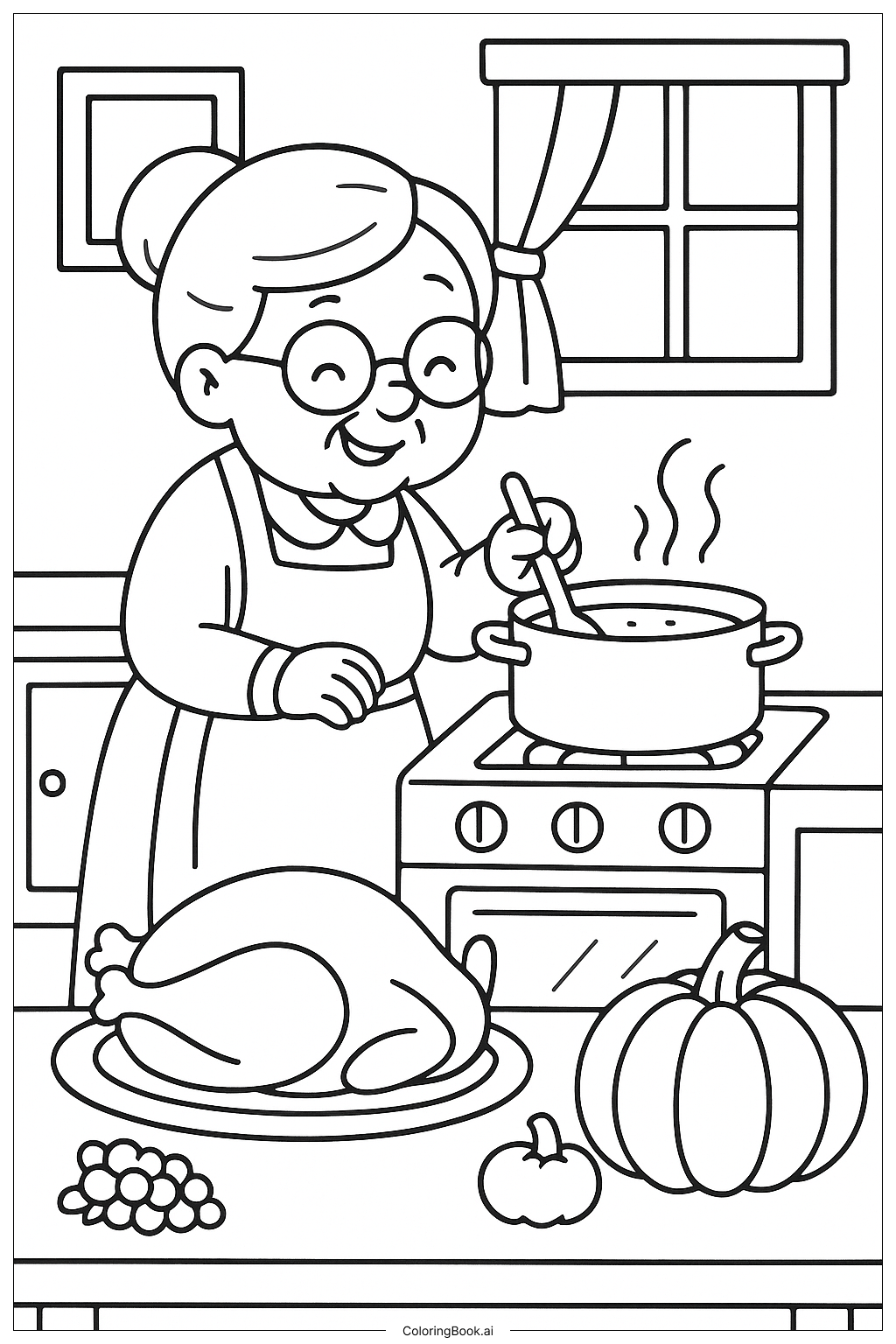  Página para colorear de La Cocina del Día de Acción de Gracias de la Abuela 