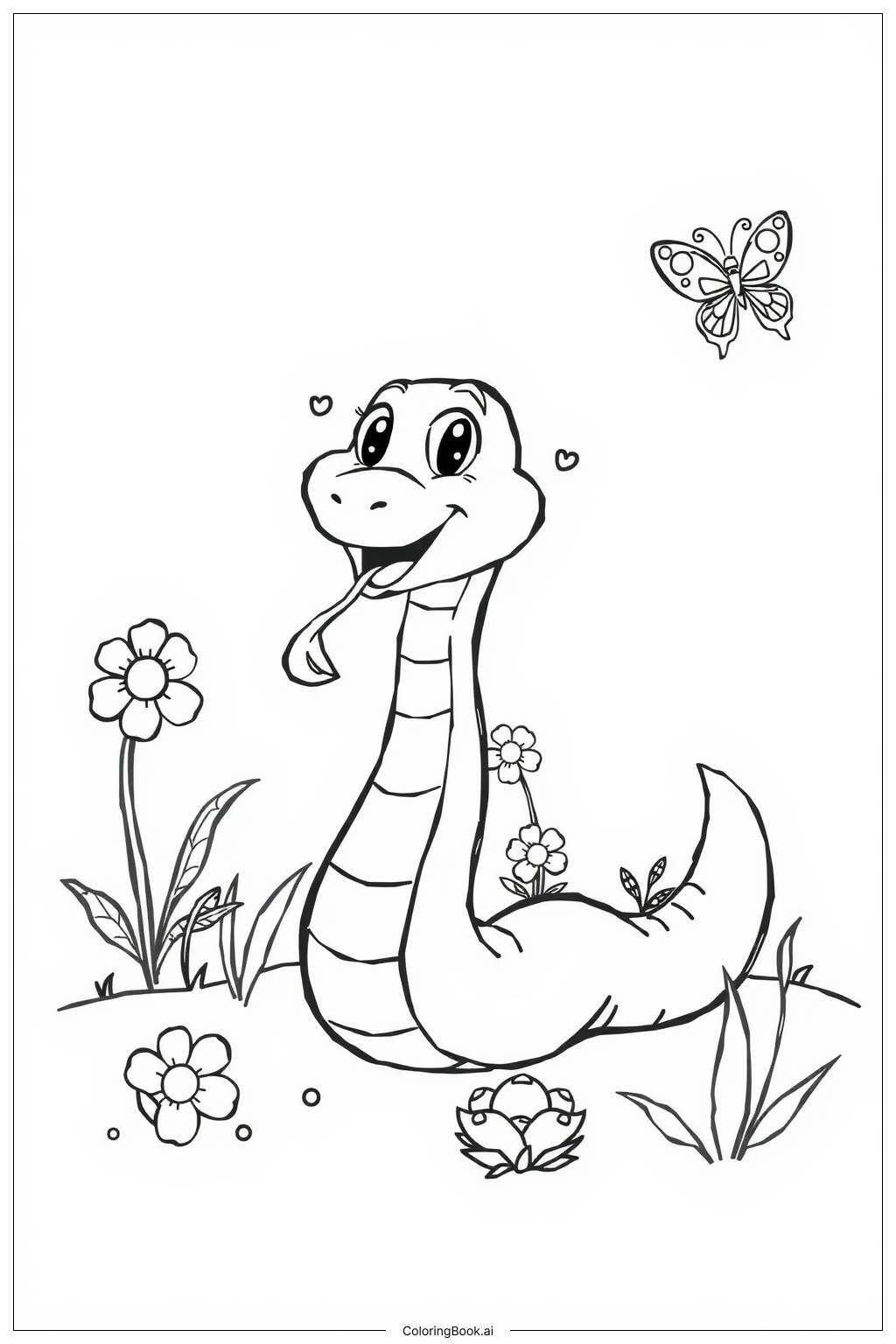  Page de coloriage Serpent mignon qui sourit 