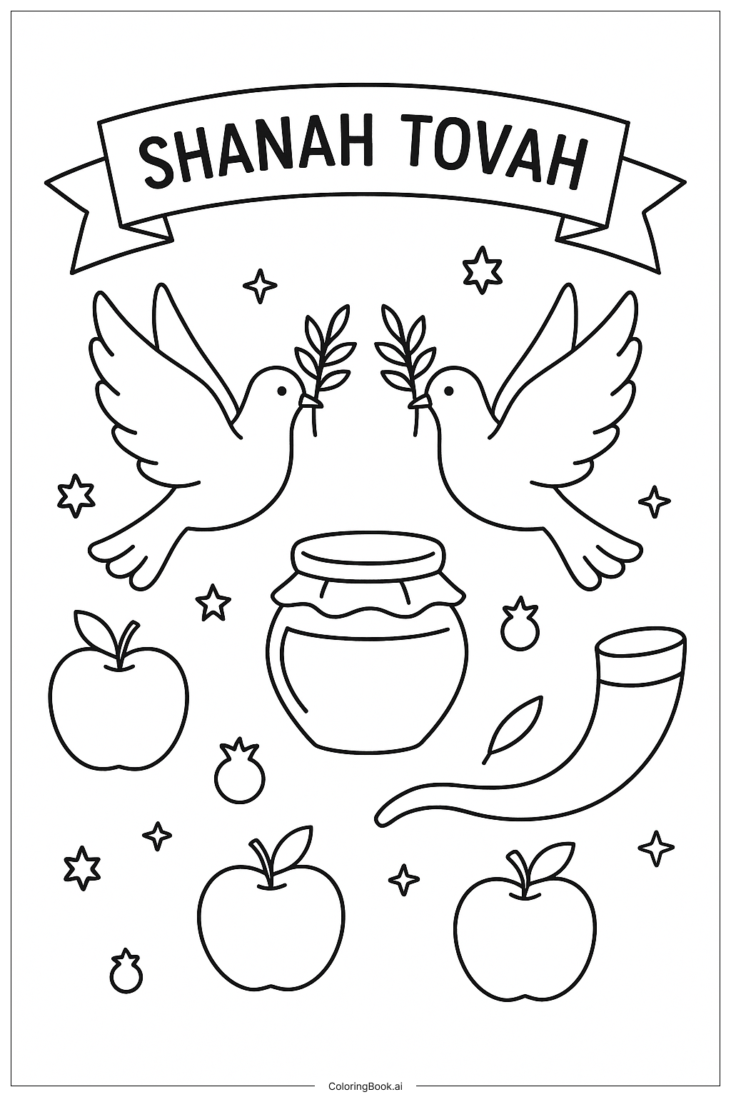  A Rosh Hashanah Greeting Card With Doves著色頁 