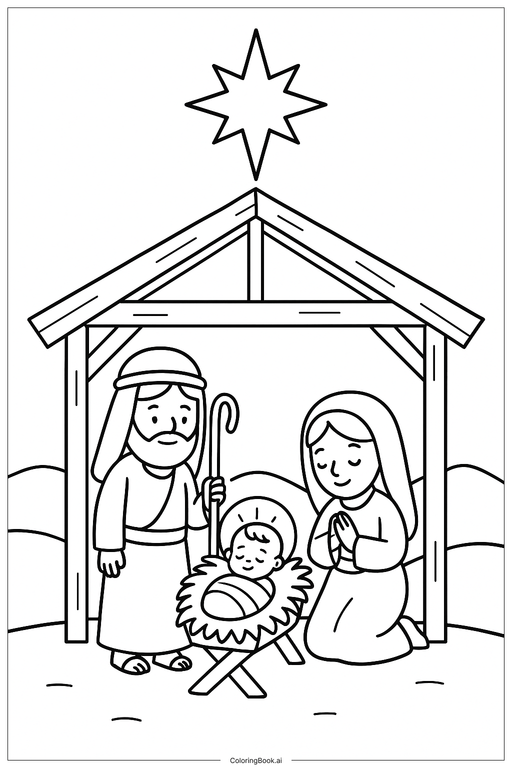  Krippenszene mit einfachem Stall Ausmalseite 