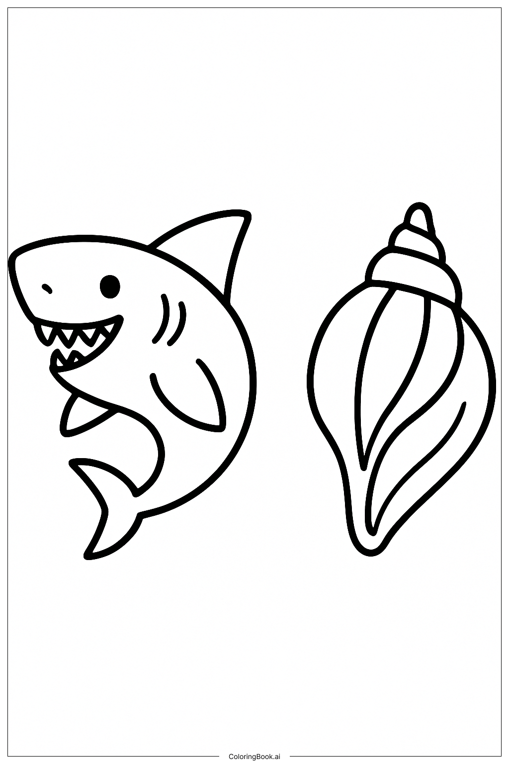  Megalodon und eine Muschel Ausmalseite 