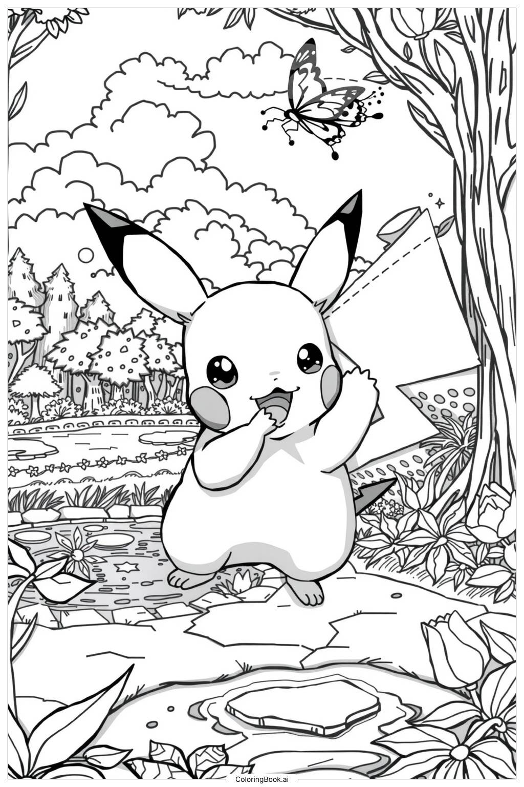  Pikachu Playing in the Park Coloring Page 