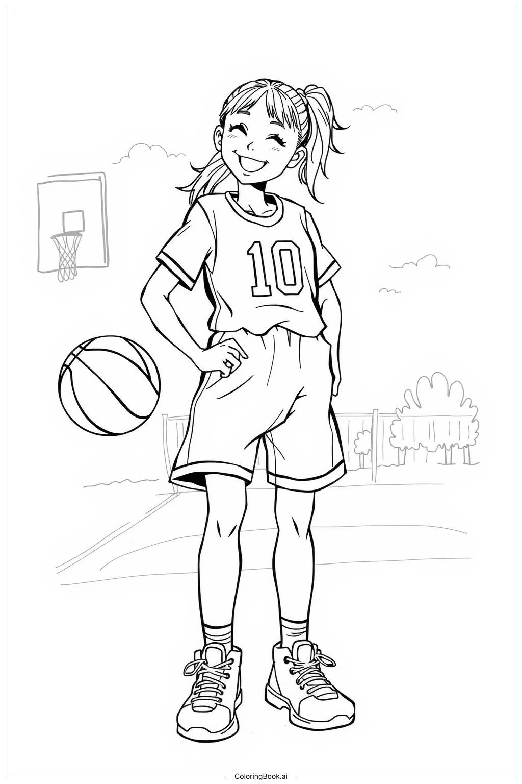  Página para colorear de chica de baloncesto sonrisa-2 