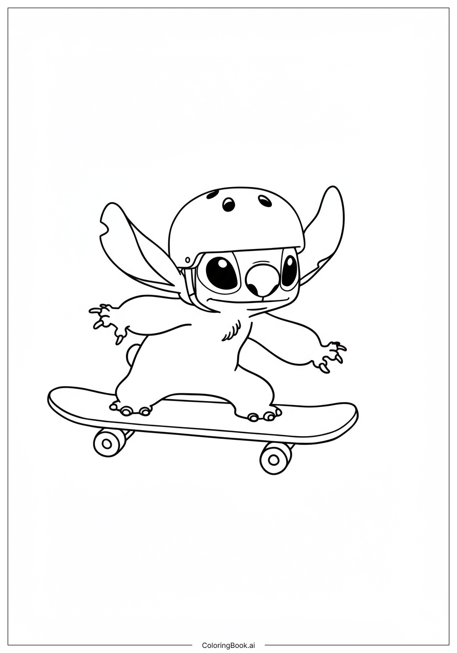  Stitch riding a skateboard Coloring Page 