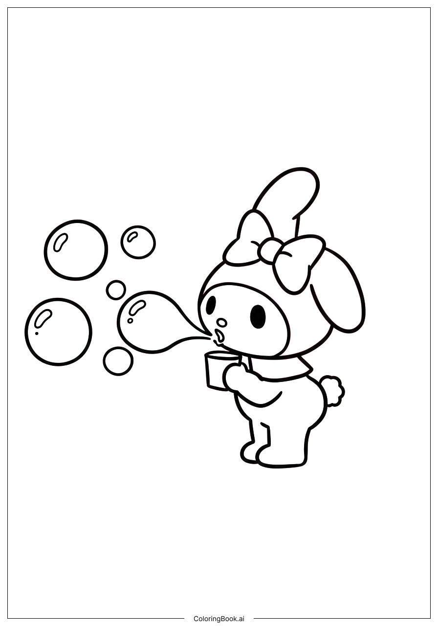  My Melody Blowing Bubbles Coloring Page 