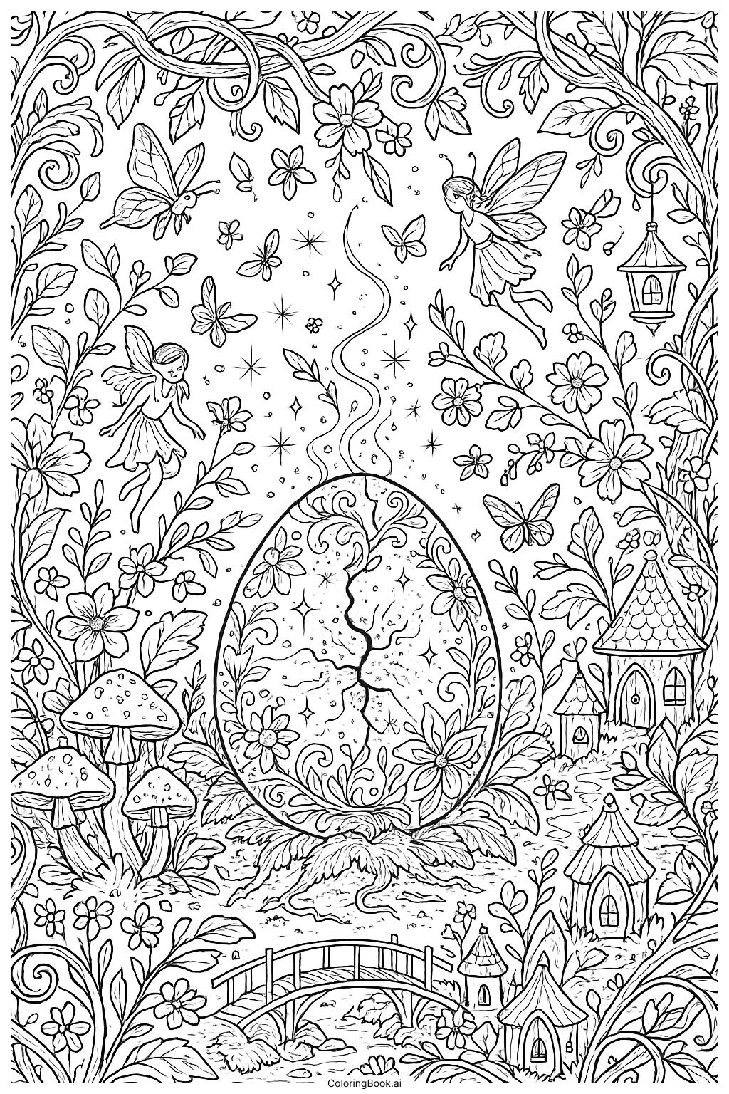  A Secret Fairy Garden With A Magical Egg Coloring Page 