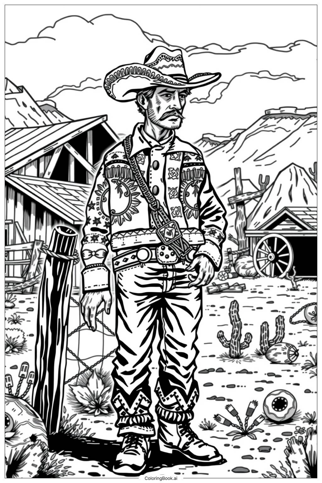  Cowboy wearing a classic cowboy hat Coloring Page 