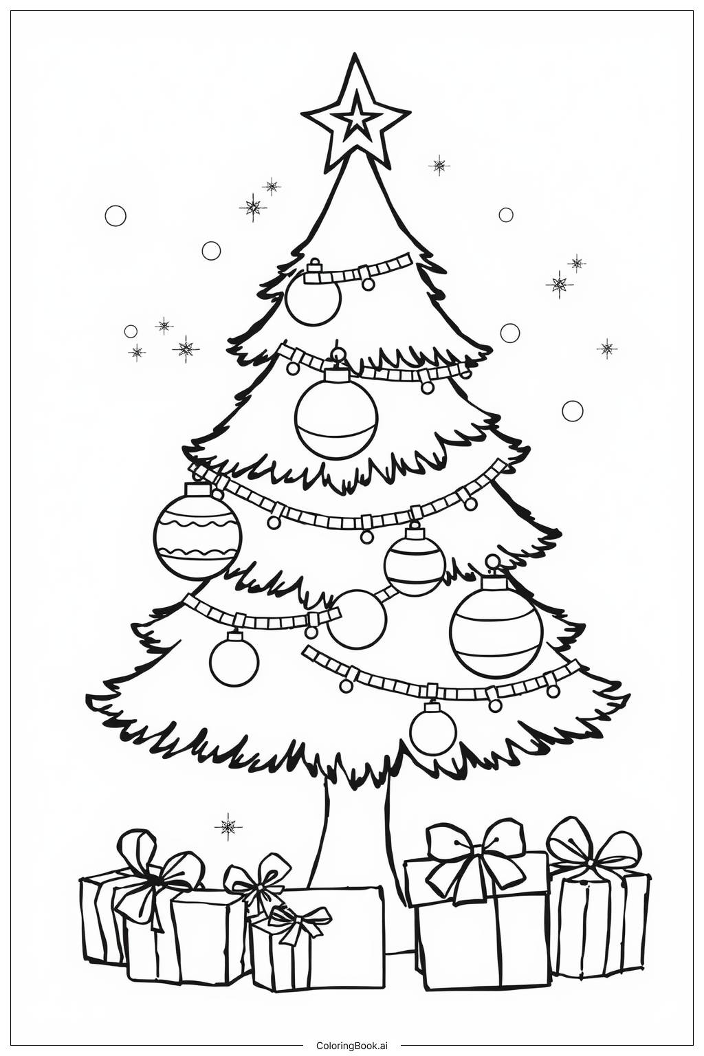  Página para colorear de Árbol de Navidad Decorado 