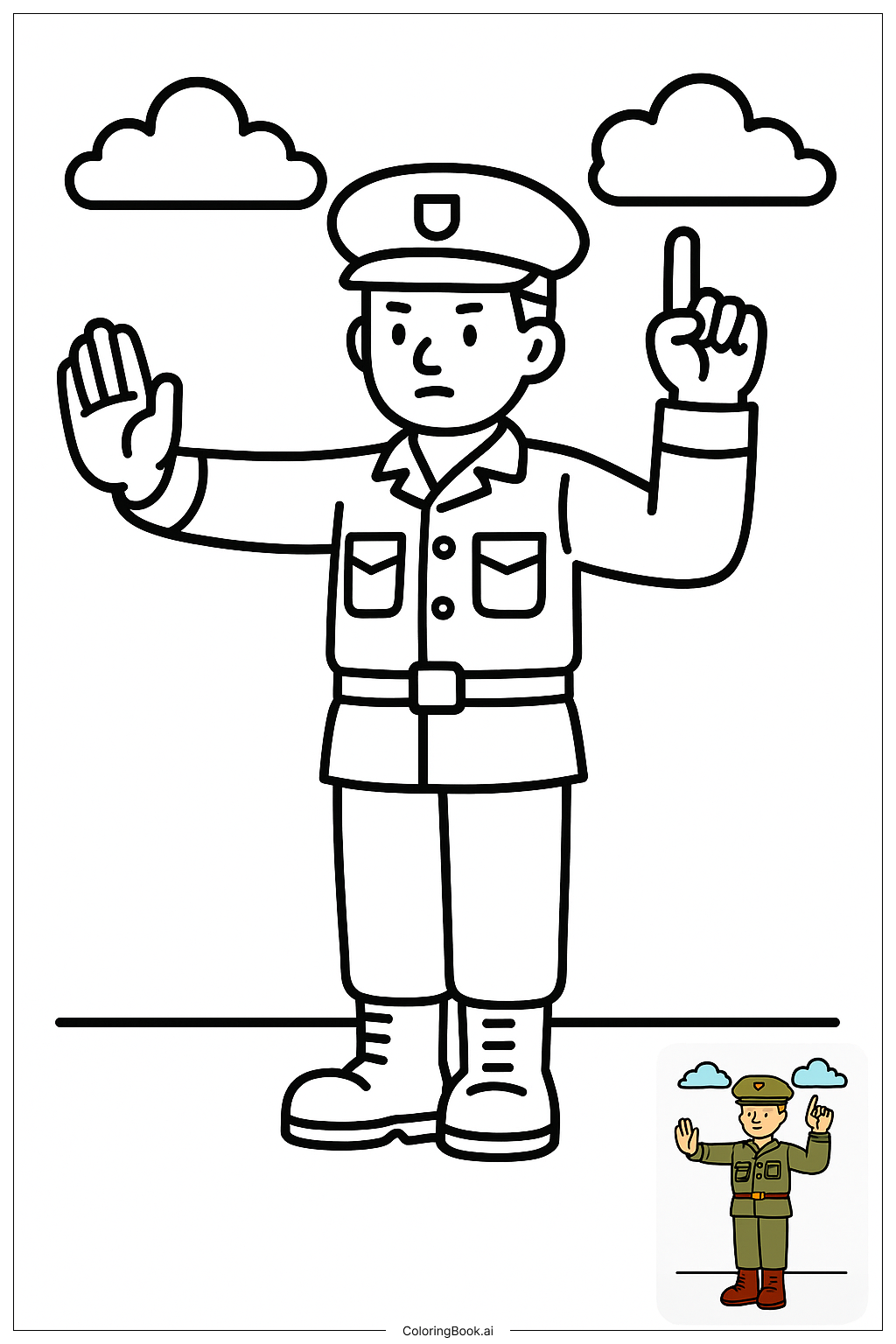  Page de coloriage Officier de l'Armée Donnant des Ordres 