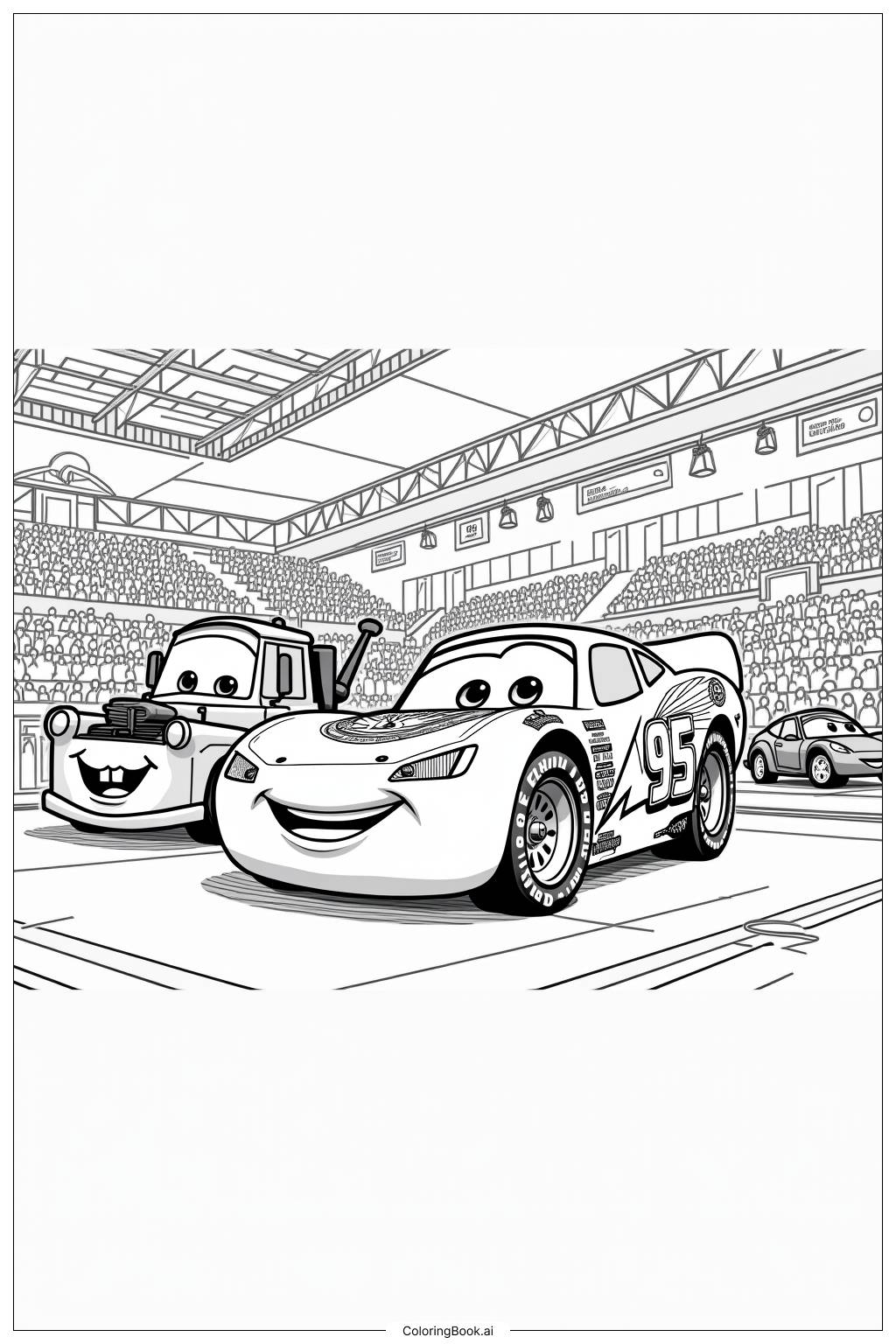  Page de coloriage Lightning McQueen Rencontre des Fans lors d'un Salon Automobile 