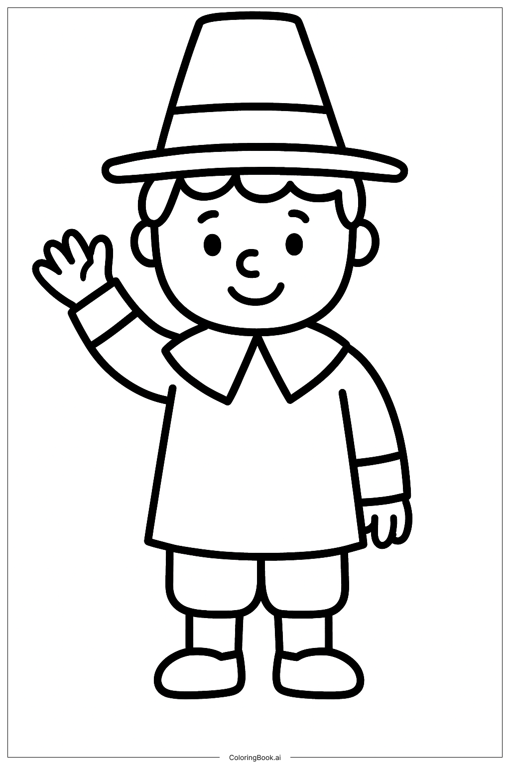  손 흔드는 친근한 순례자 색칠공부 페이지 