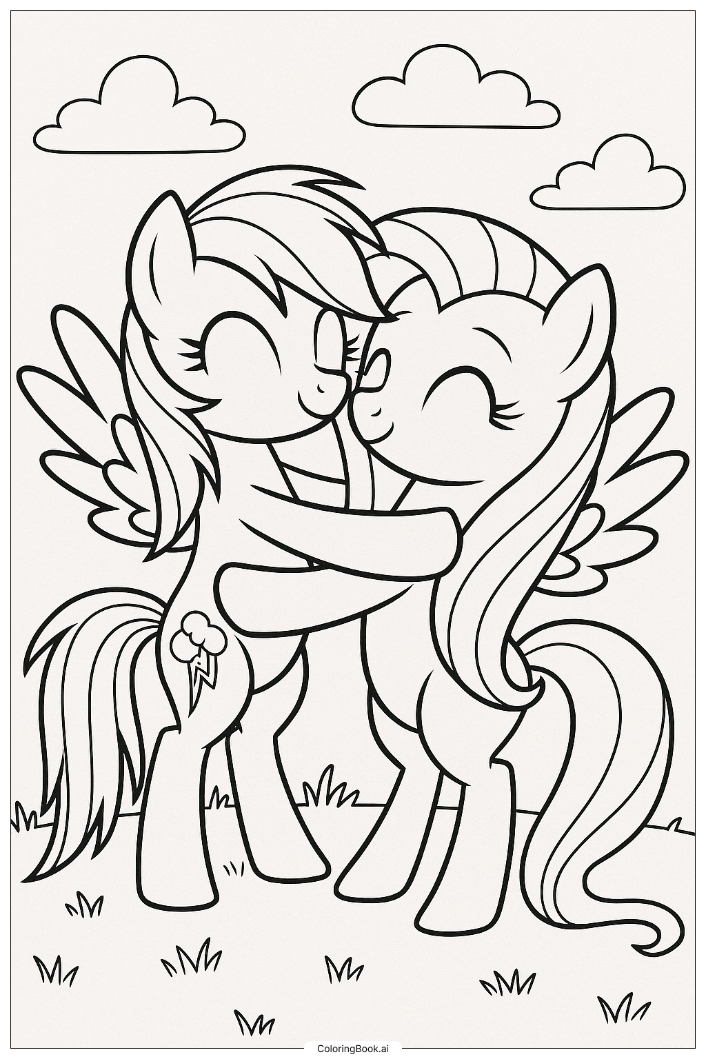 Trang tô màu Rainbow Dash Ôm Fluttershy