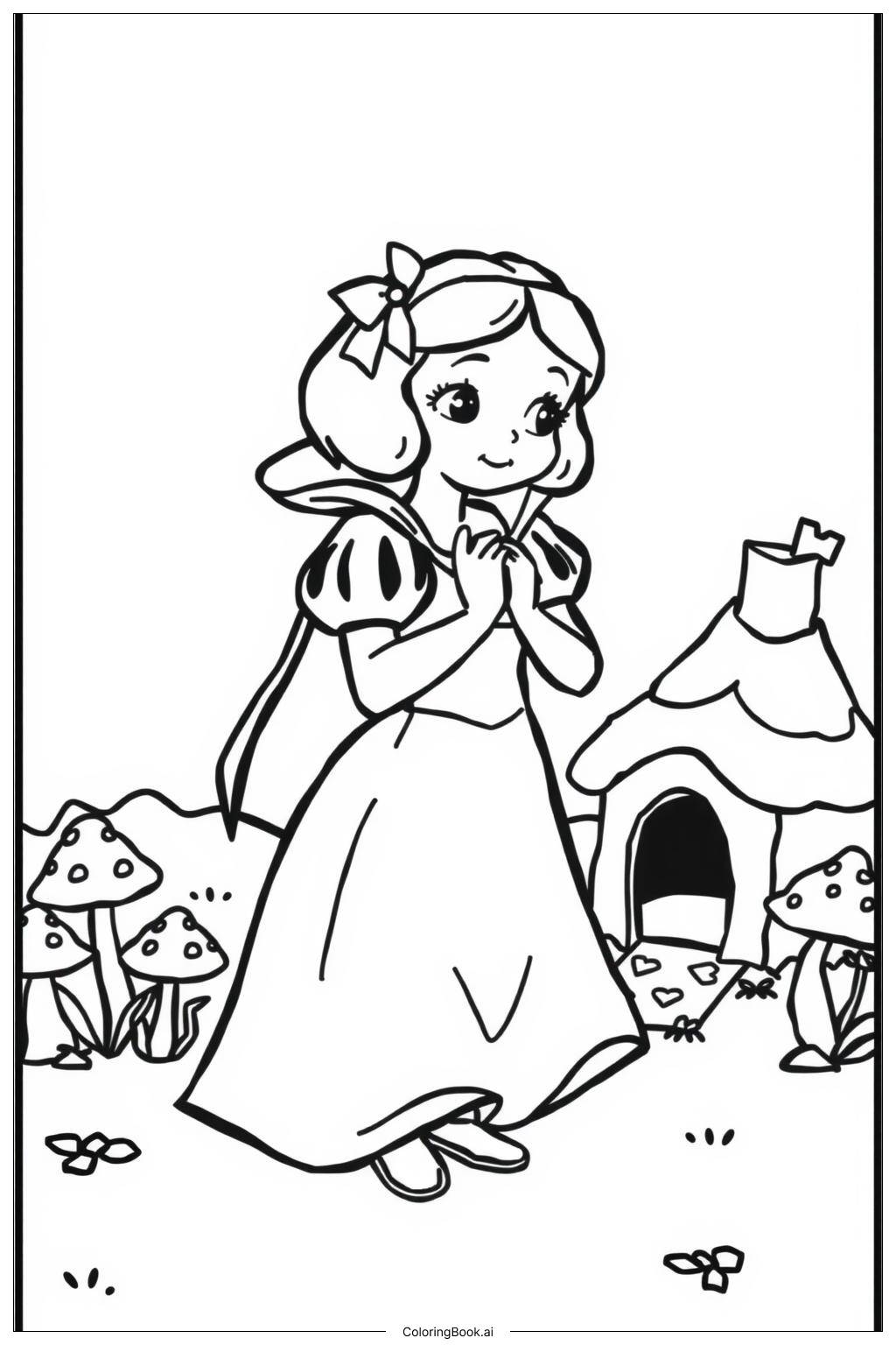  Snow White Discovering the Dwarfs' Cottage Coloring Page 