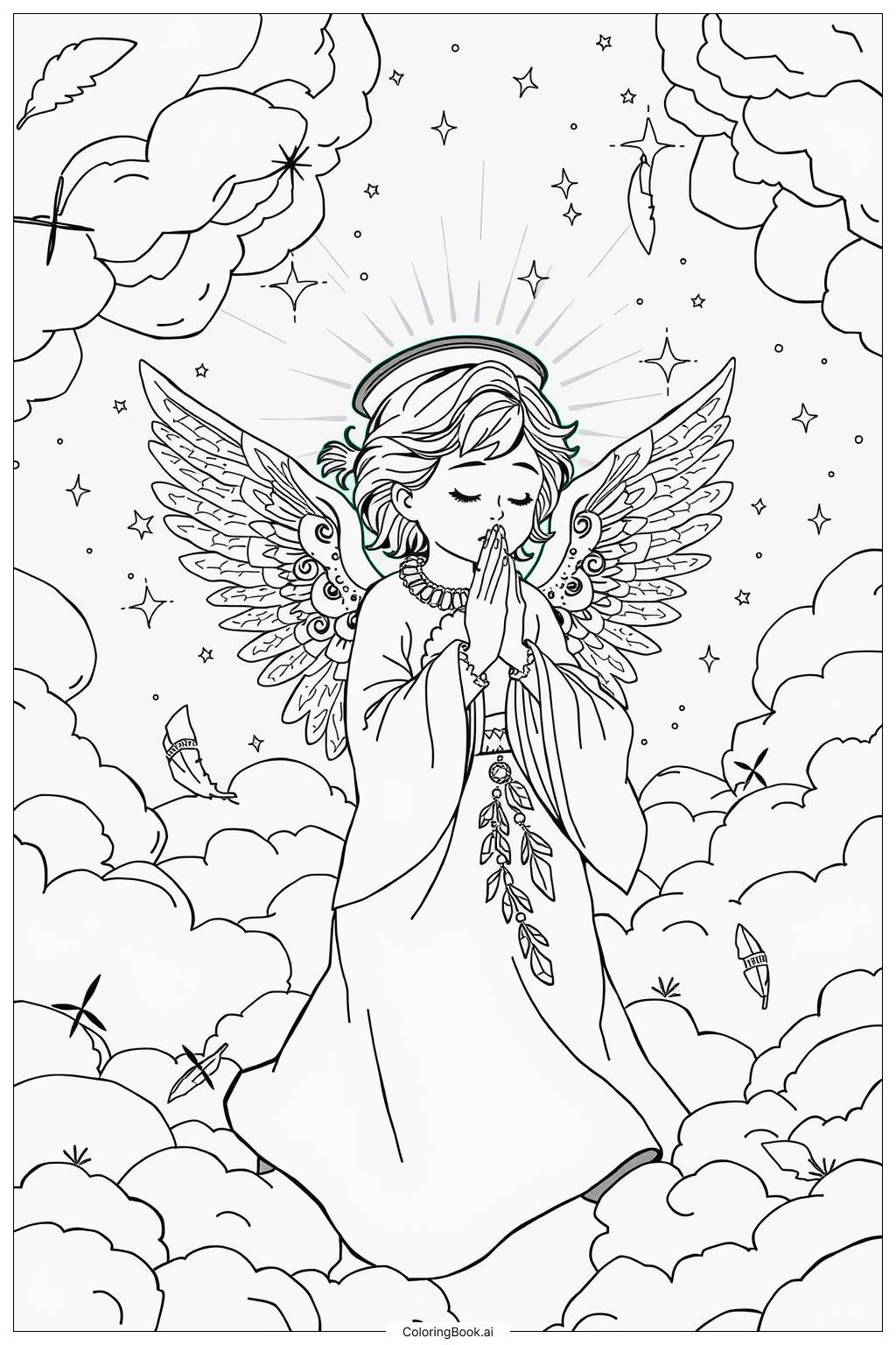  Little Angel Praying Coloring Page 