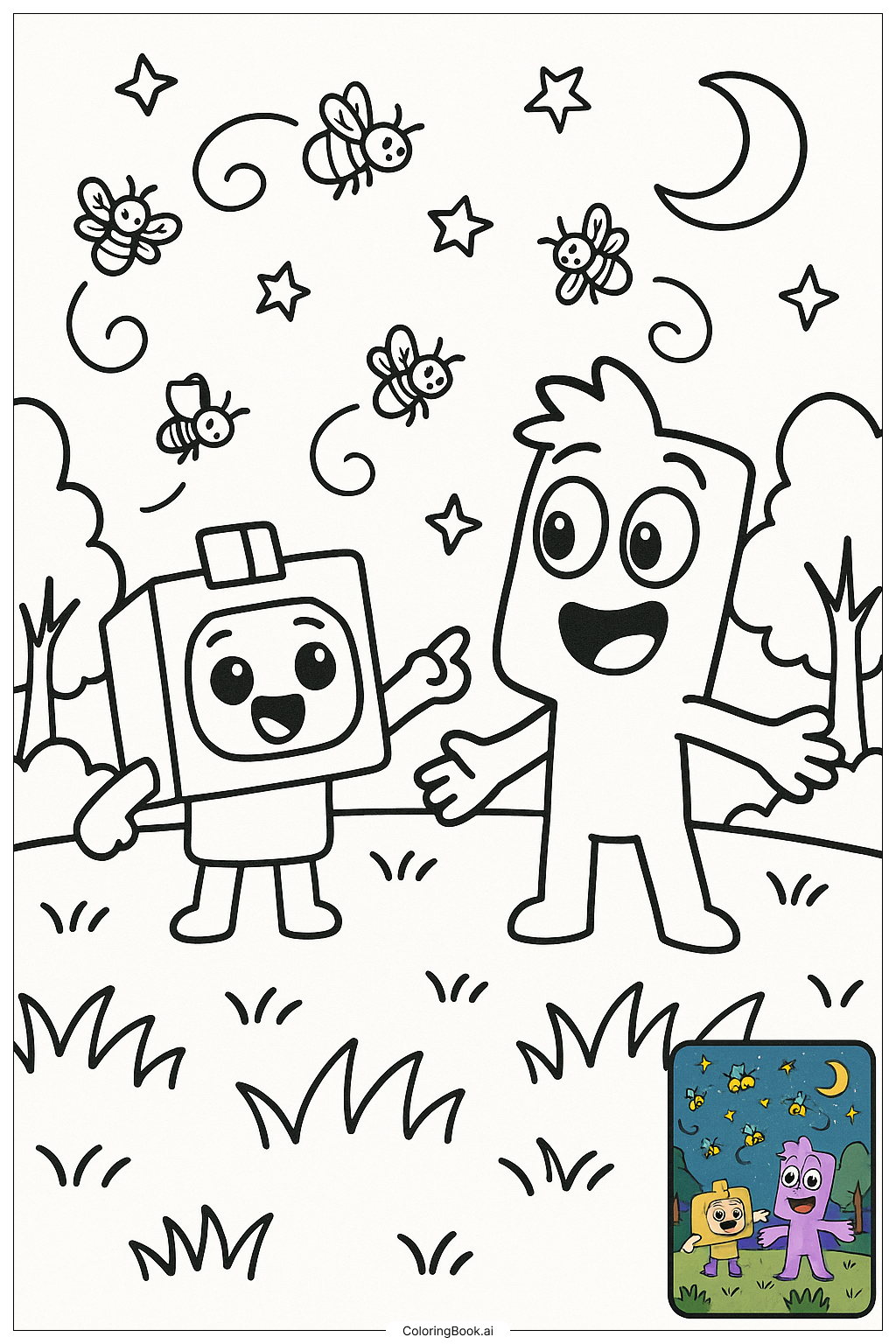  Lankybox Guiding Firefly Friends Coloring Page 