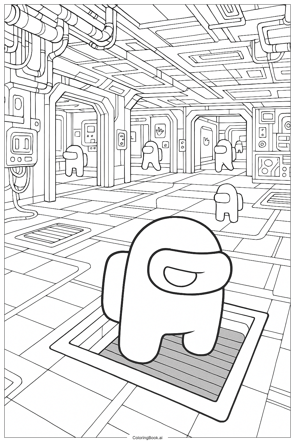  Among Us Impostor Venting Between Rooms Coloring Page 