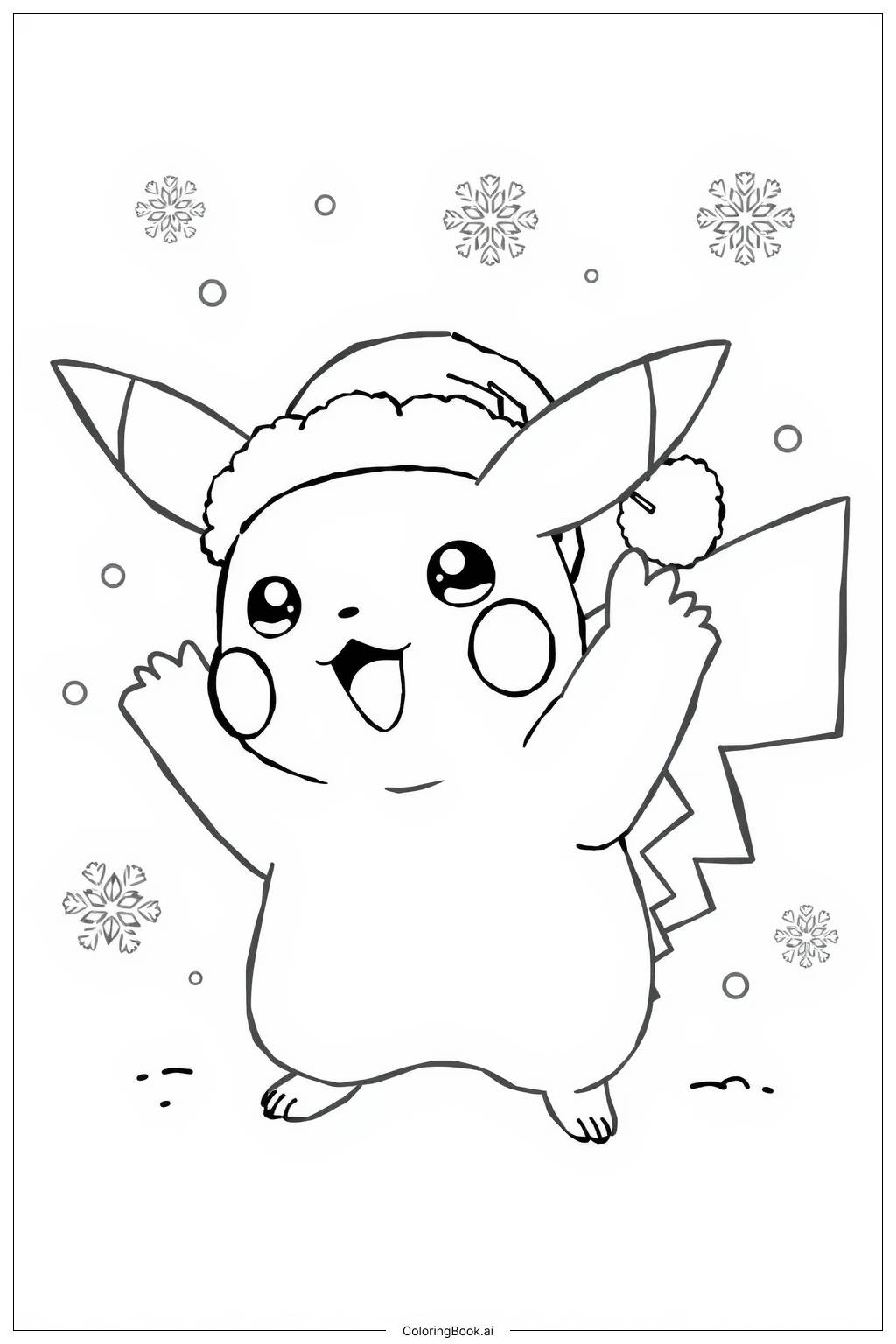  Pikachu with Santa Hat Coloring Page 