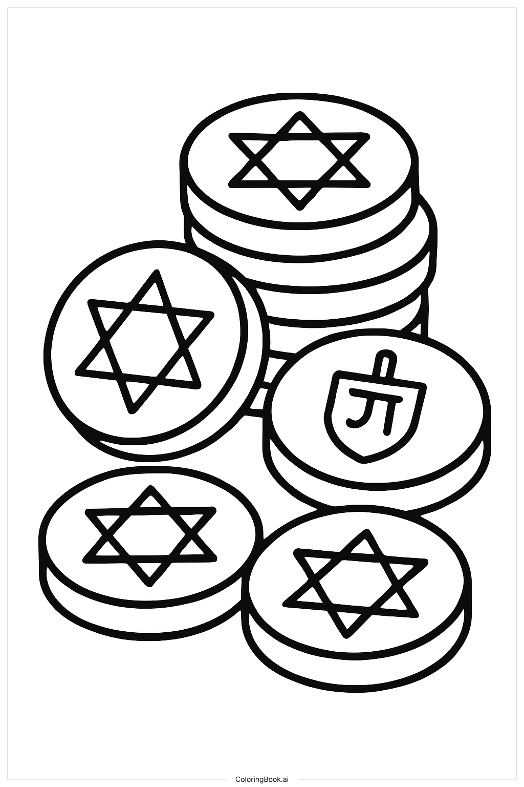  Hanukkah Golden Coins Pile Coloring Page 