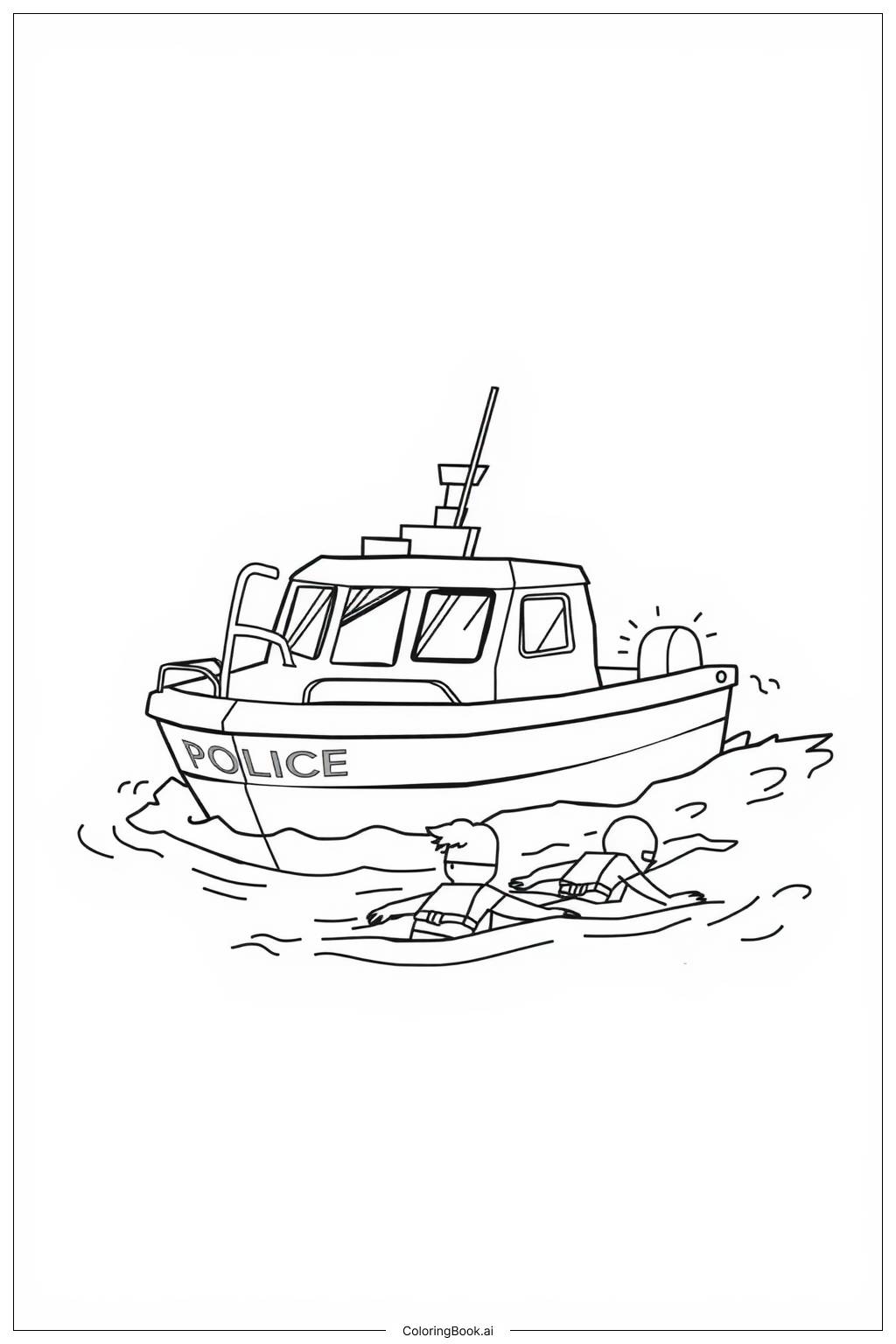  Página para colorir de Barco da Polícia Resgatando Nadadores 