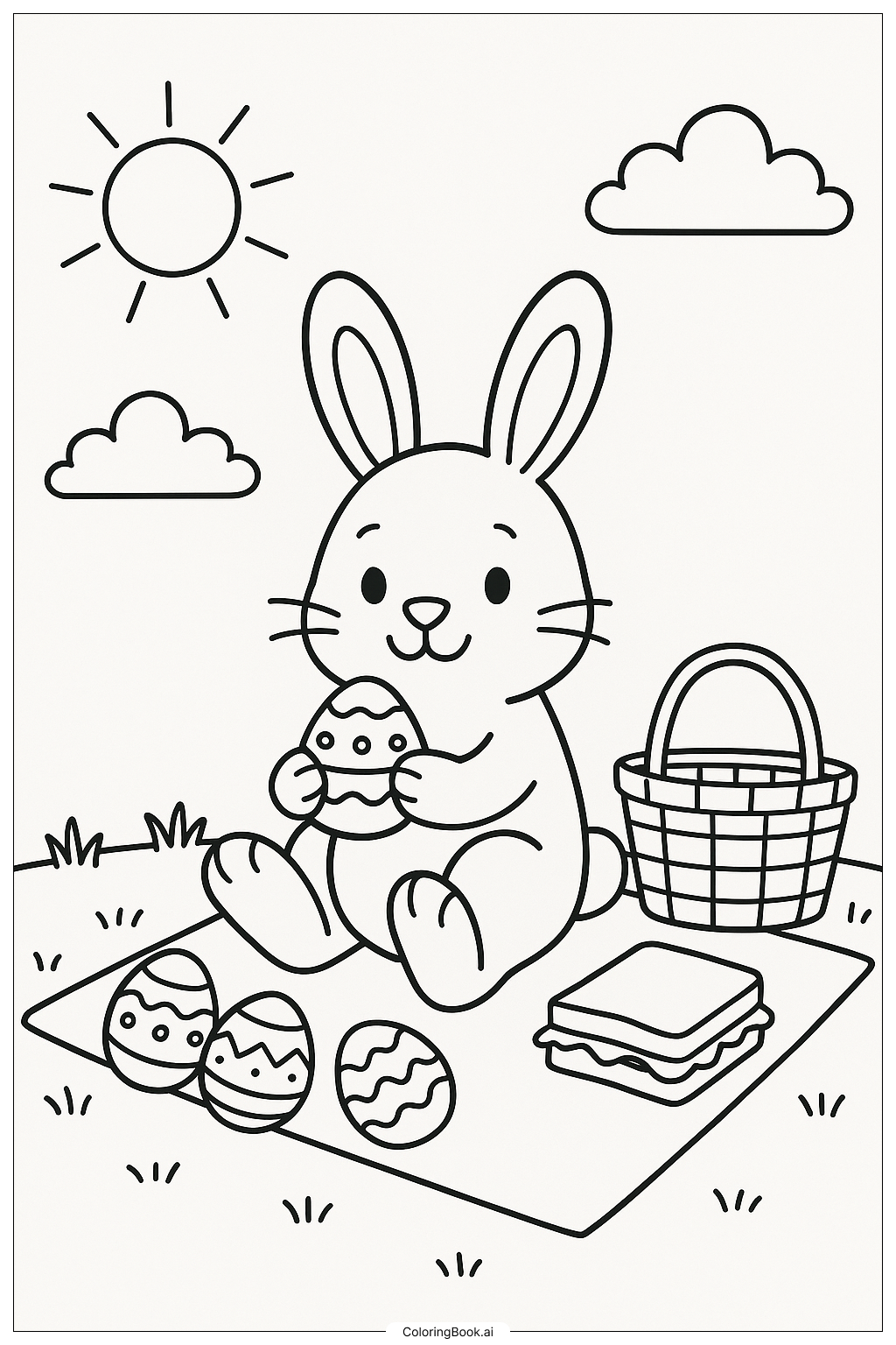 Easter Bunny Having A Picnic Coloring Page