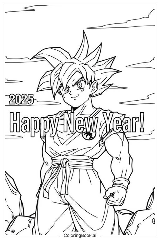  Página para colorir de goku 2025 feliz ano novo-2 