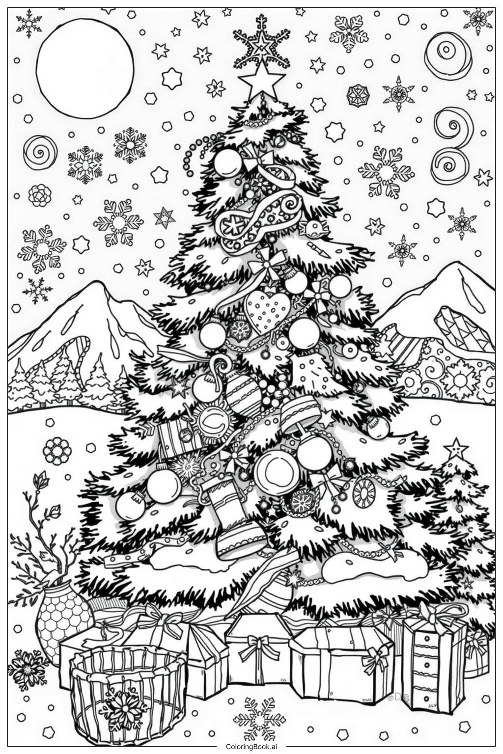  Página para colorear de Árbol de Navidad Primera Nieve 