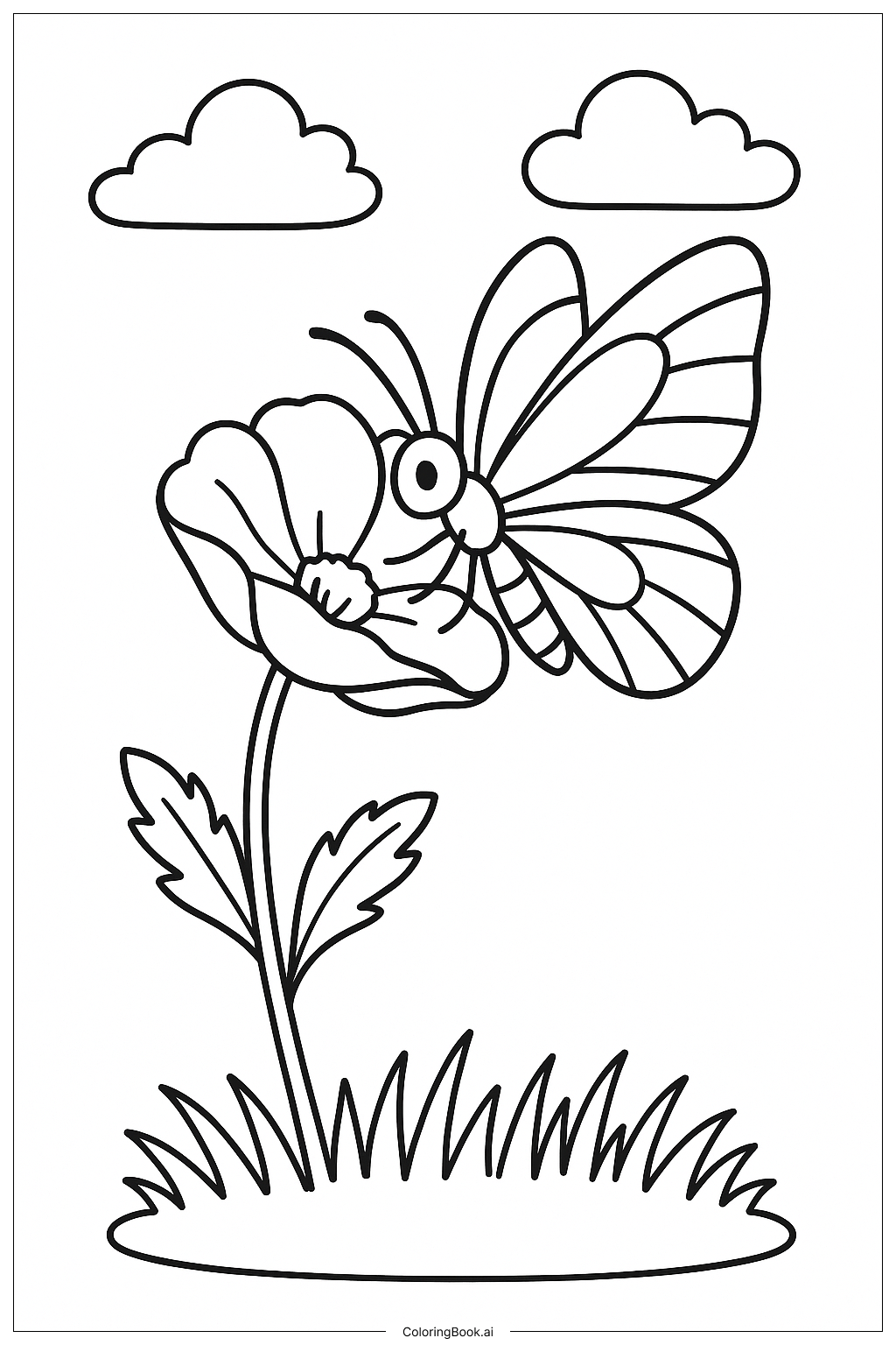  Trang tô màu Bướm Đậu Trên Hoa Poppy 