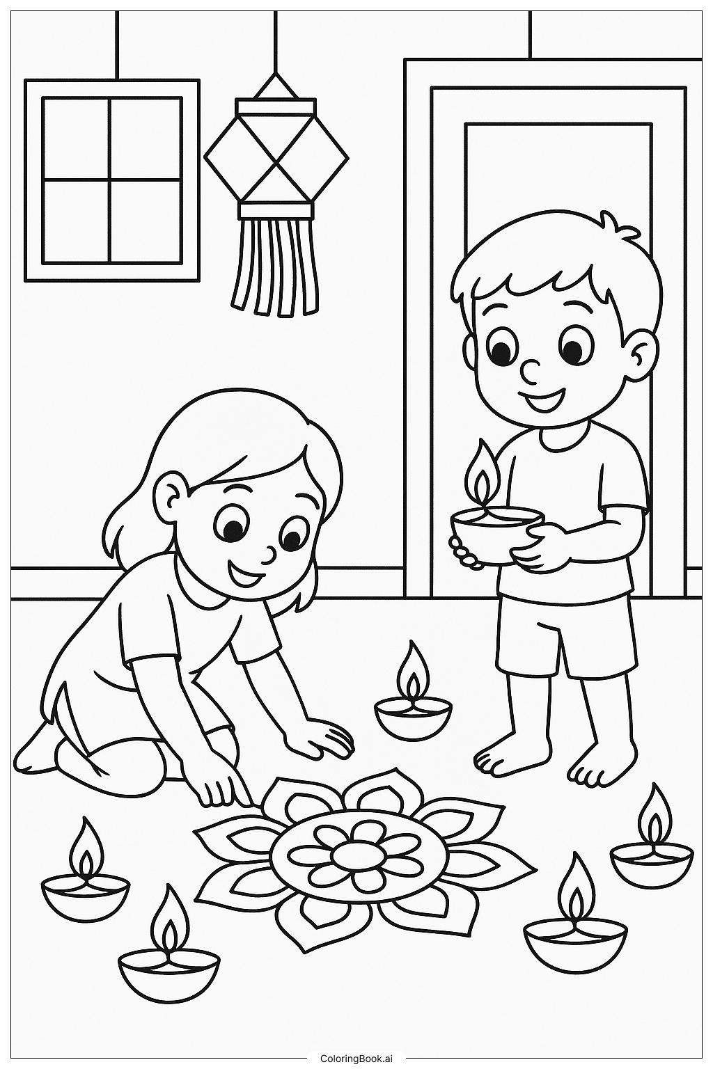 Trang tô màu Trang trí nhà cửa cho lễ Diwali