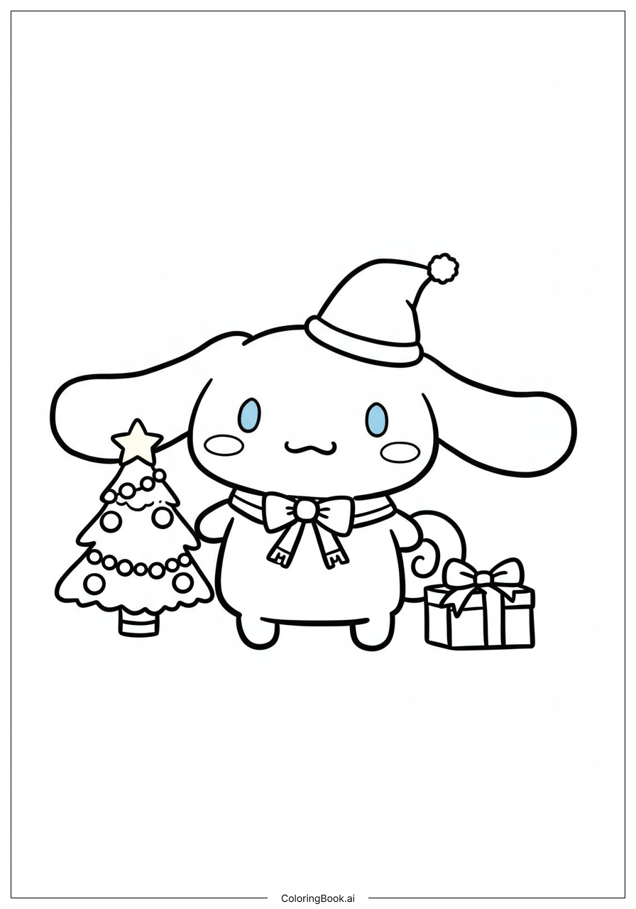  シナモロールのクリスマスツリーの飾りの塗り絵ページ 
