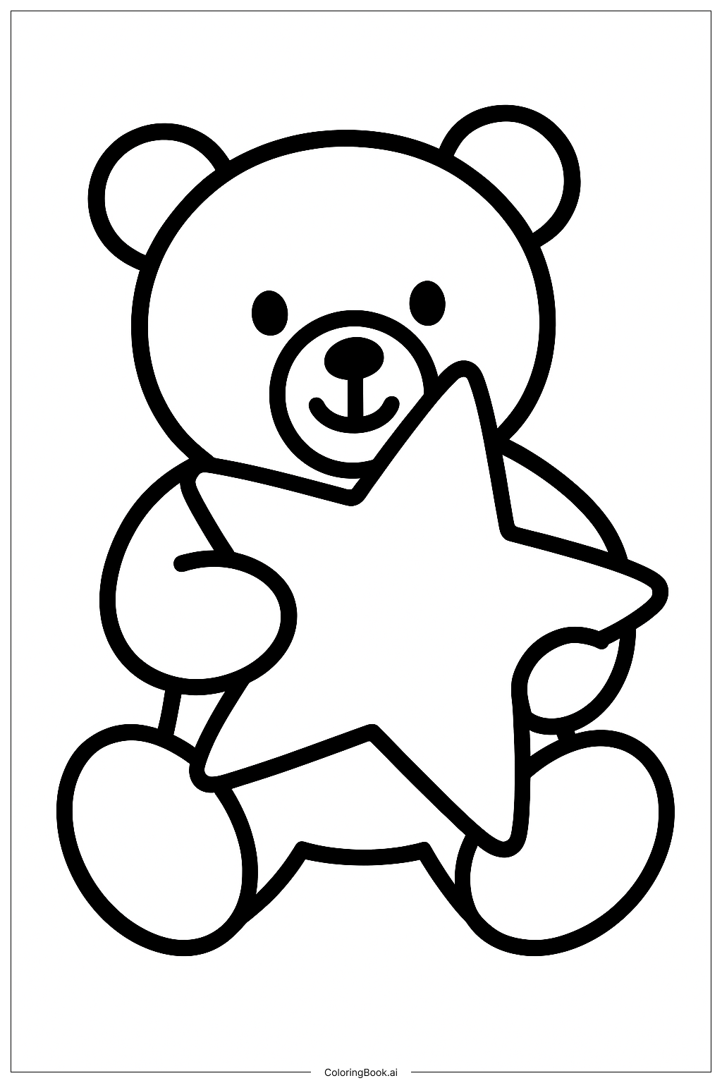  Teddy Bear Holding A Big Star Coloring Page 