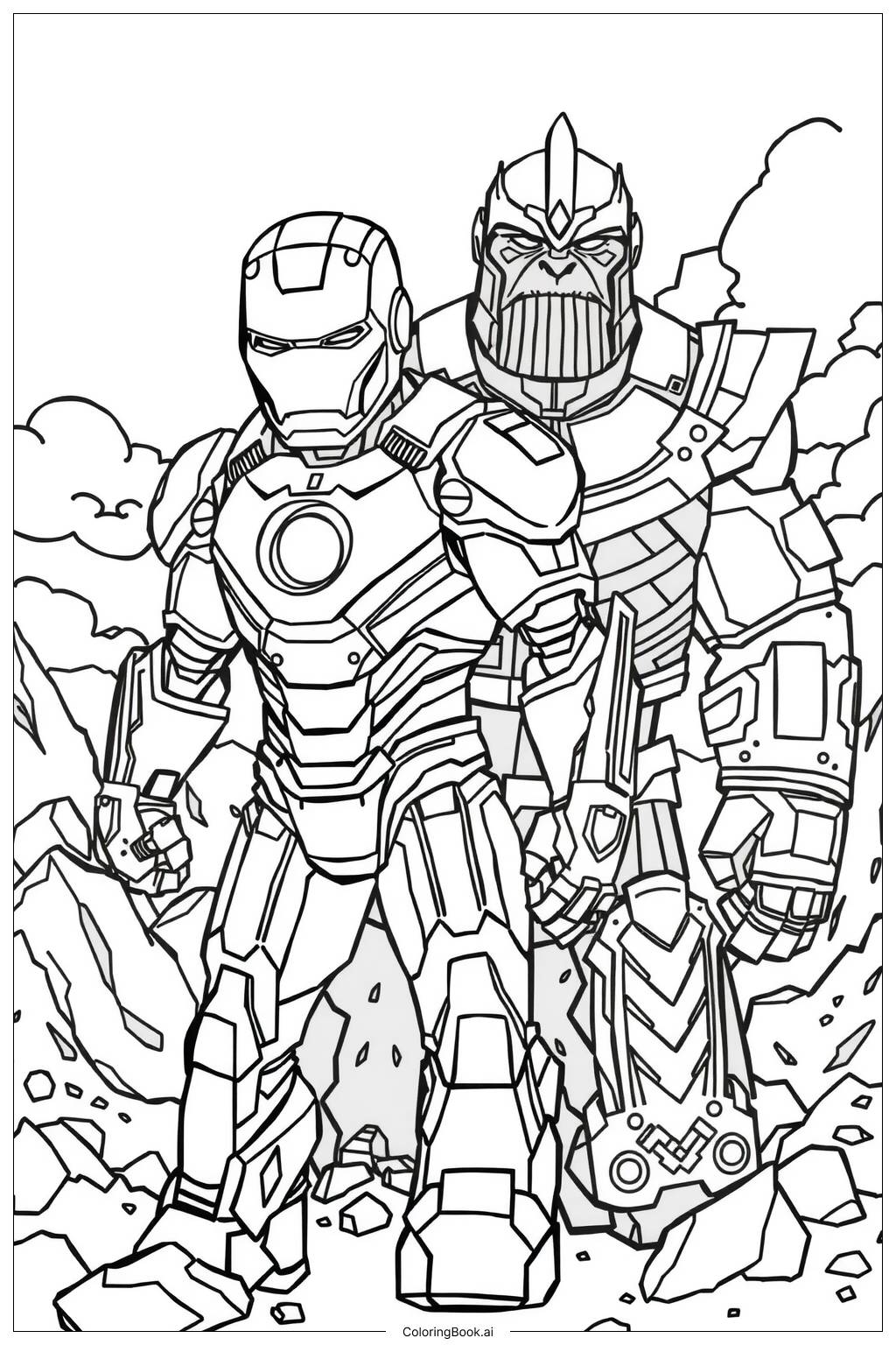  Página para colorear de La Batalla Épica de Iron Man Contra Thanos 